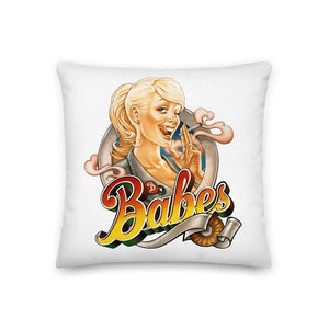 Pillow in white with Babes Papes logo