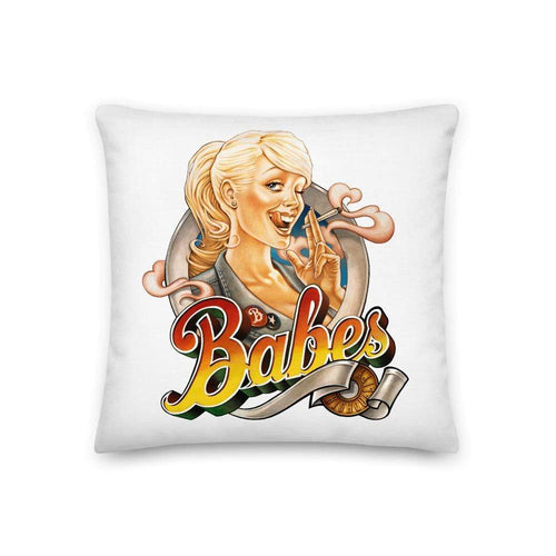 Pillow in white with Babes Papes logo