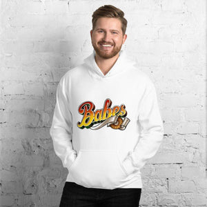  Graphic Hoodie in White with Babes Front Logo