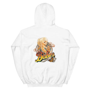 Babes Papes Graphic Hoodie with Front and Back Logo in White 