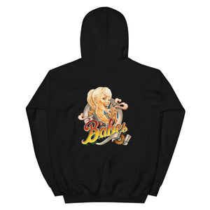 Babes Papes Graphic Hoodie with Front and Back Logo in Black