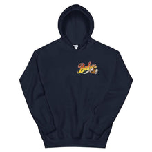 Load image into Gallery viewer, Babes Papes Graphic Hoodie with Front and Back Logo in Dark Blue
