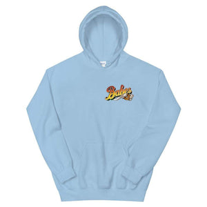 Babes Papes Graphic Hoodie with Front and Back Logo in Light Blue