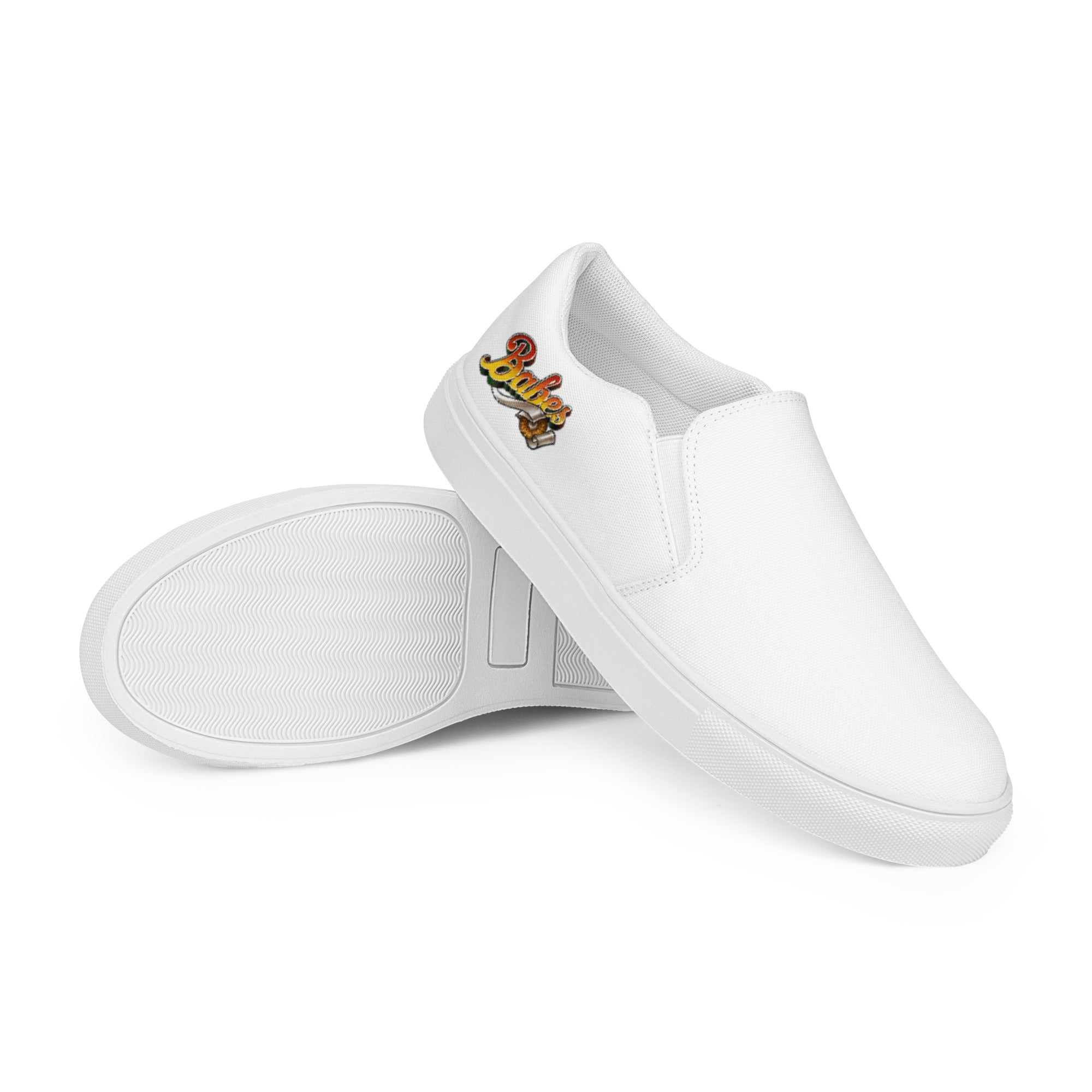 Men’s slip-on white canvas shoes (Babes Logo)